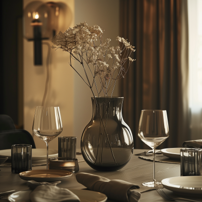Close-up Shot of Muuto Kink Style Vase on Dinner Table