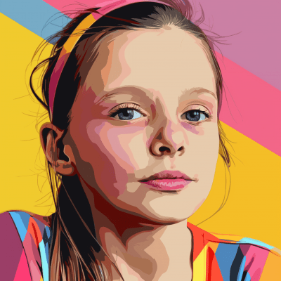 Colorful Portrait of a Young Girl with Blue Eyes