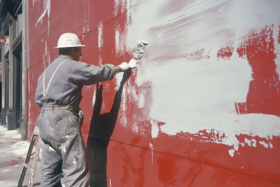 Vintage photo of a man painting a wall