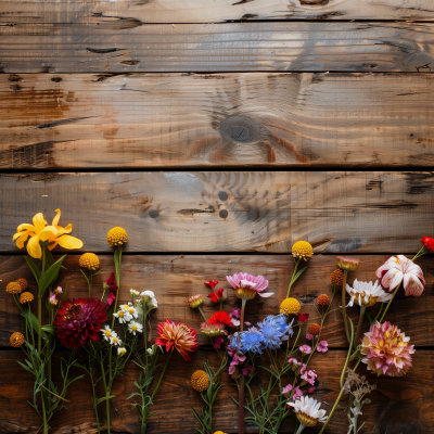 Floral Arrangement on Wooden Board