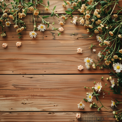 Flowers on a wooden board background