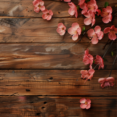 Modern Minimalist Flowers on Wooden Board Background