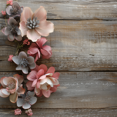 Modern Minimalist Floral Arrangement on Wooden Board