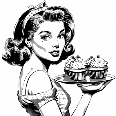 Vintage Woman with Cupcakes
