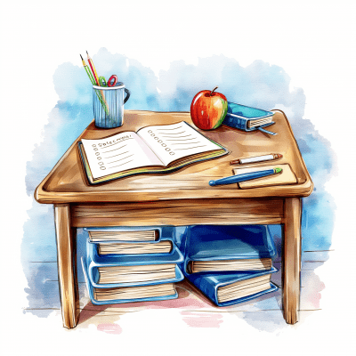 Colorful Study Desk Illustration