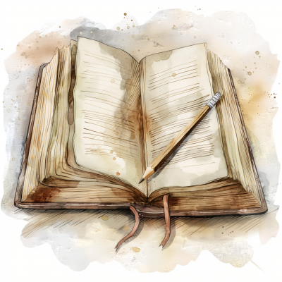Open Book on Watercolor Background