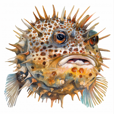 Pufferfish Watercolor Illustration