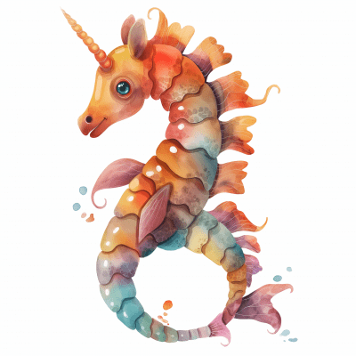 Colorful Mythical Sea Unicorn Illustration
