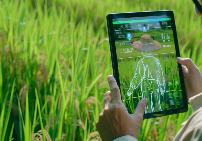 Augmented Reality Tablet with Futuristic Farmer Holograms