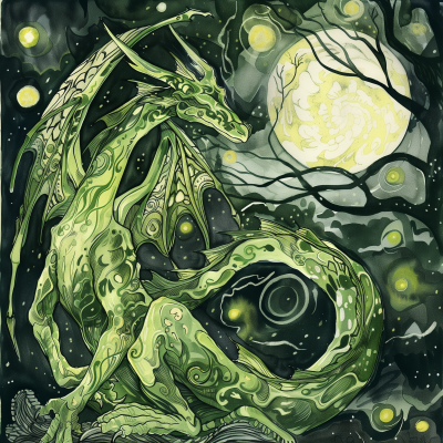 Green Dragon in the Style of Edward Munch