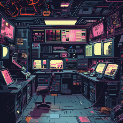 Futuristic 8-Bit Cyberpunk Trading Room