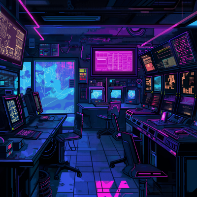 Futuristic 8-bit Cyberpunk Trading Room