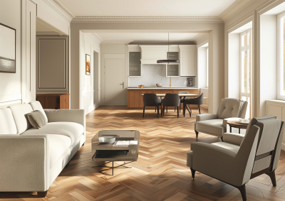 Bright Living Room with Parquet Floor