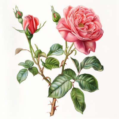 Red Rose Botanical Illustration