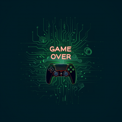 Neon Game Over Sign with Game Controller