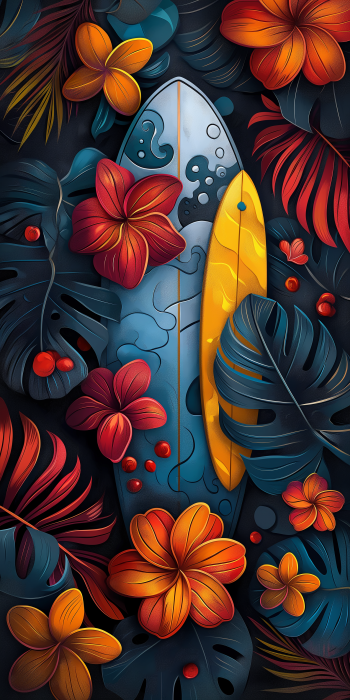 Tropical Surfboard Illustration
