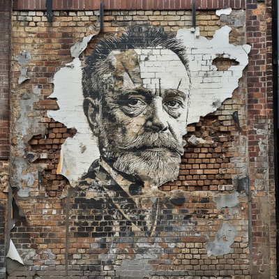 Portrait of Gustave Eiffel in the style of Vhils