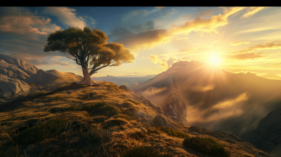 Majestic Sunset Landscape with Lone Tree