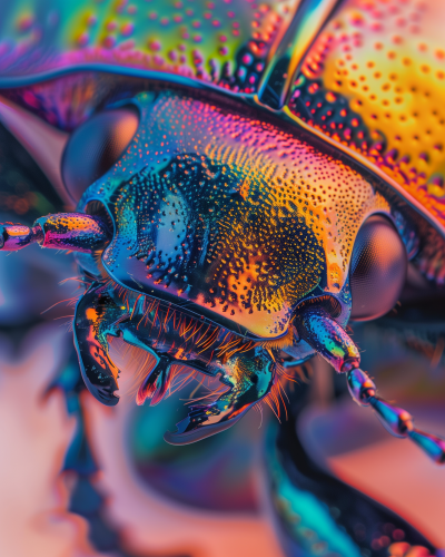 Iridescent Rhinoceros Beetle Close-Up