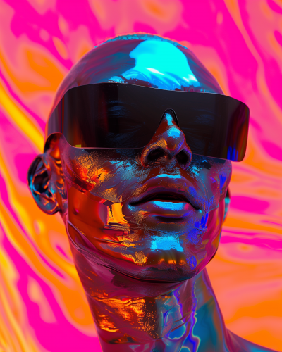 Liquid humanoid head with sunglasses