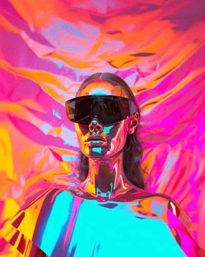 Abstract Liquid Female Head with Futuristic Sunglasses