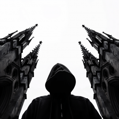Silhouetted Figure in Gothic Cathedral