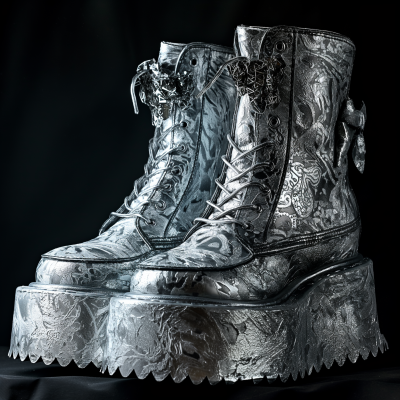 Intricately Embossed Metallic Boots