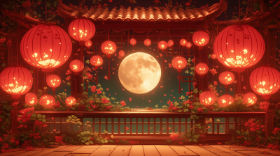 Romantic Chinese Lanterns and Celtic Clovers Illustration