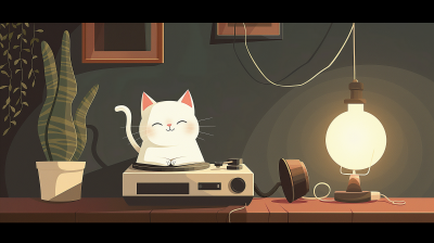 Music-loving White Cat