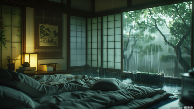 Japanese bedroom in dim light