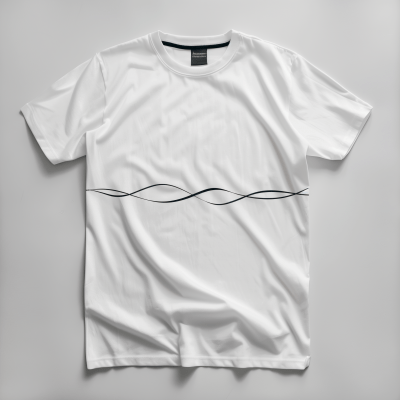 Minimalistic Black Wavy Line Design on White T-shirt
