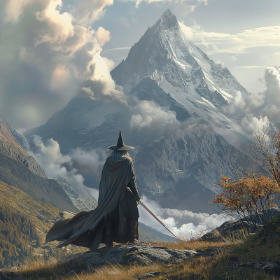 Gandalf looking at Lonely Mountain