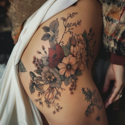Flower Tattoo on Woman’s Hip