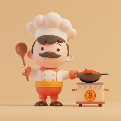 Minimalistic Italian Chef 3D Character with Bitcoin and Wooden Spoon