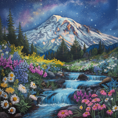 Mountain Starlit Sky Painting