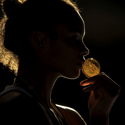 Silhouette of Olympic Athlete with Gold Medal