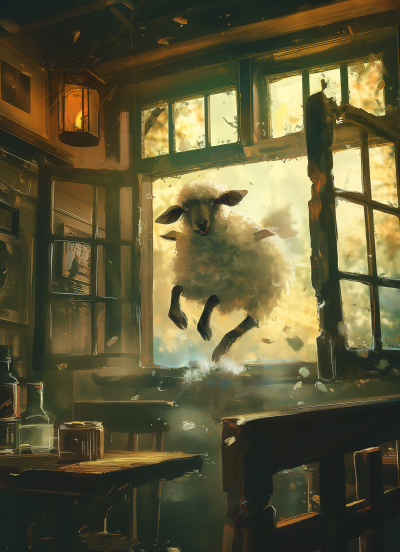 Whimsical Sheep in Rustic Room