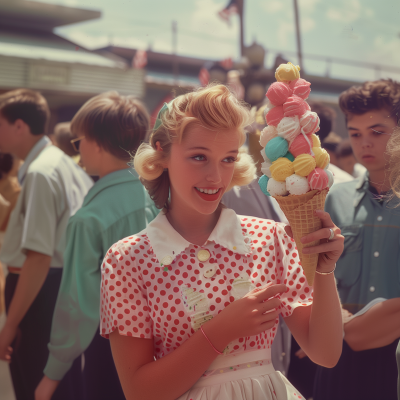 Vintage American Girl with Ice Cream Cone