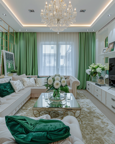 Luxurious Green and White Living Room Interior Design