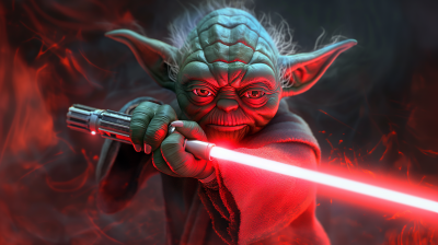 Evil Yoda with red lightsaber
