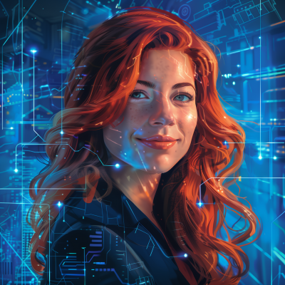 Futuristic Red-Haired Woman Digital Artwork