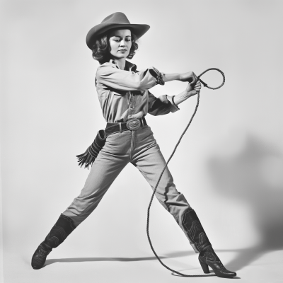 Vintage Cowboy Woman Spinning Lasso