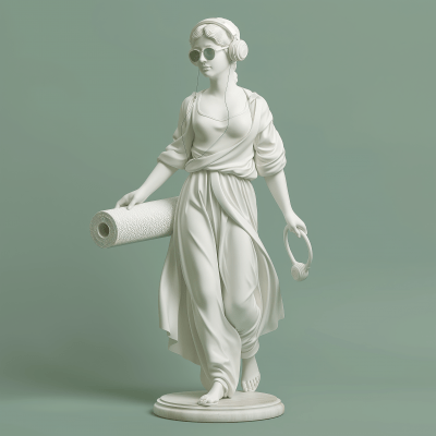 Classical Marble Statue of Female Muse with Modern Accessories