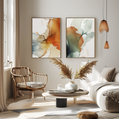 Cozy Sunlit Interior with Contemporary Art
