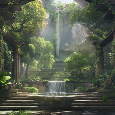 Serene Well in Concept Art Style