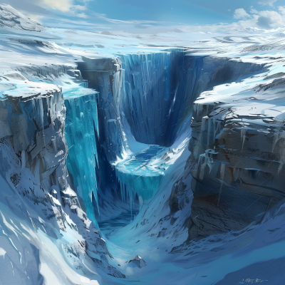 Enormous Ice Fissure in Snowy Tundra Landscape