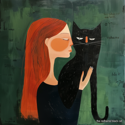 The Redhaired Woman and Her Longhaired Black Cat