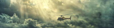 Helicopter in Cloudy Sky