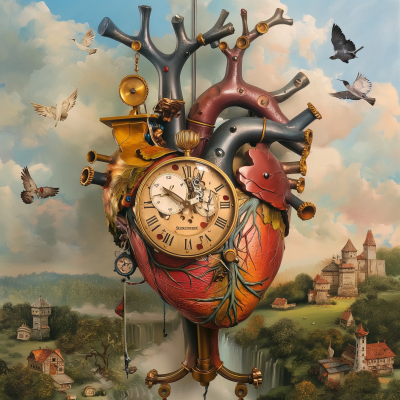 Surrealistic Bio-Mechanical Anatomical Heart Cuckoo Clock