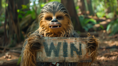 Chewbacca Holding ‘WIN’ Sign